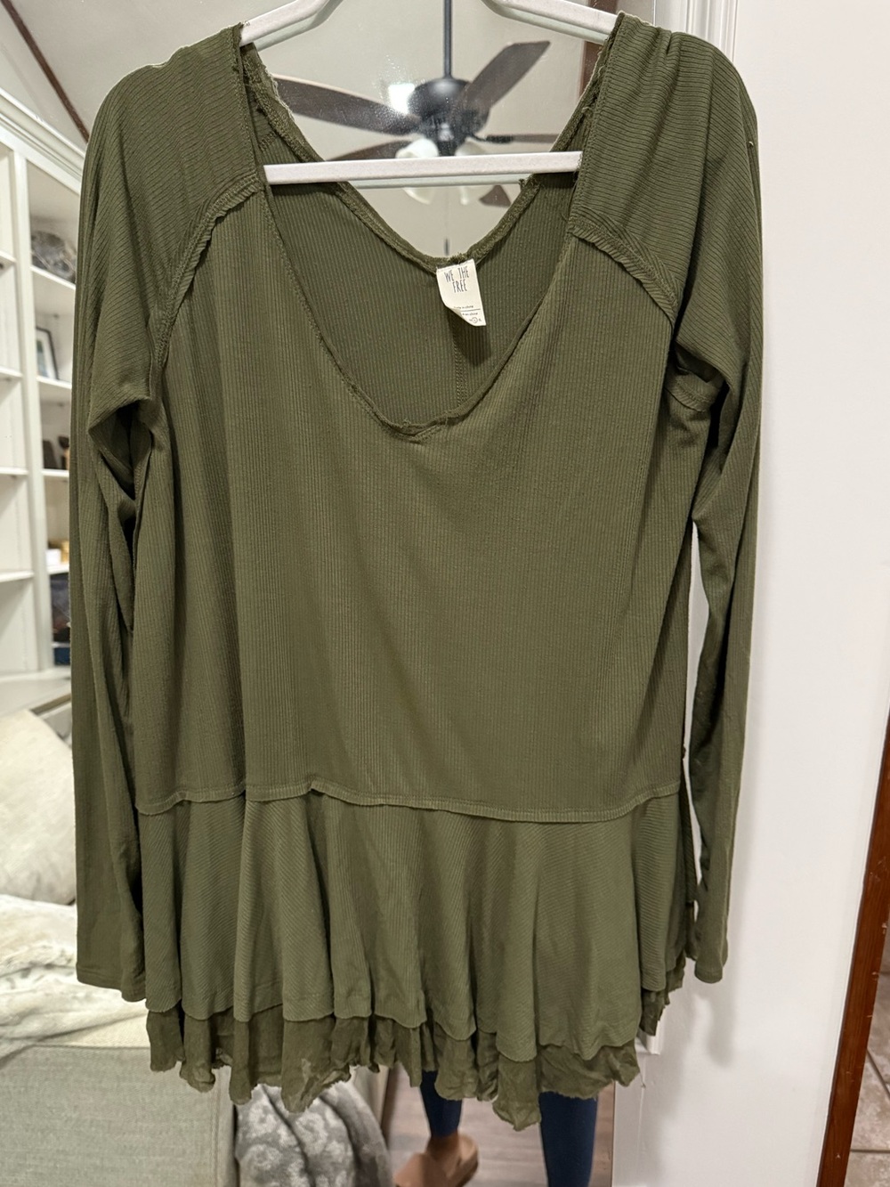 We The Free Olive Green Long Sleeve Ruffle Tunic